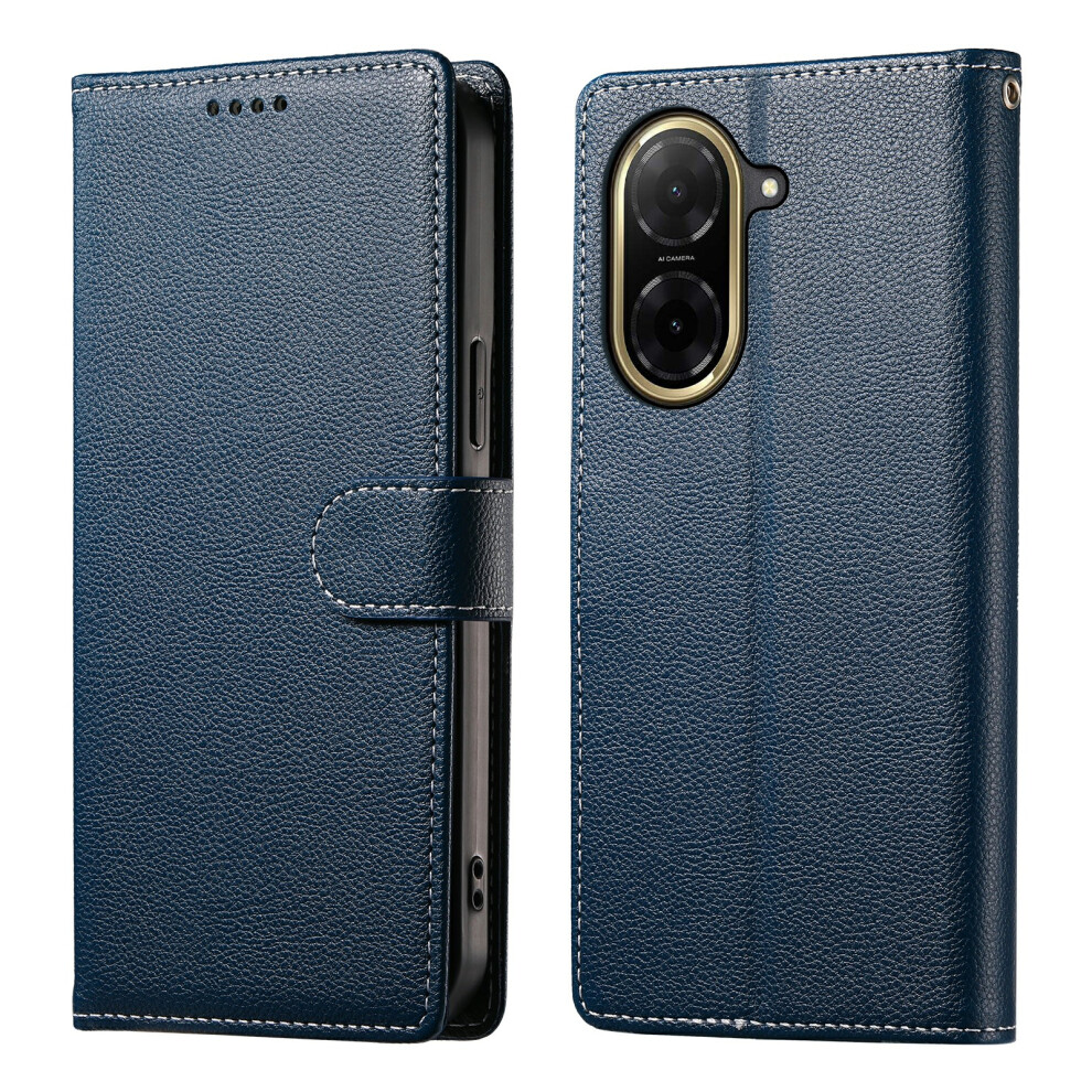 (Dark ) For Xiaomi Redmi A5 Nfc (Eu) (173.45Mm) Case Magnetic Snap Litchi Texture Leather Wallet Phone Cover With Wrist Strap Blue 6914294161689