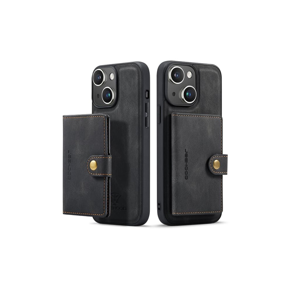 Iphone 15 Leather Wallet Case With Magnetic Holder Black 962029539407