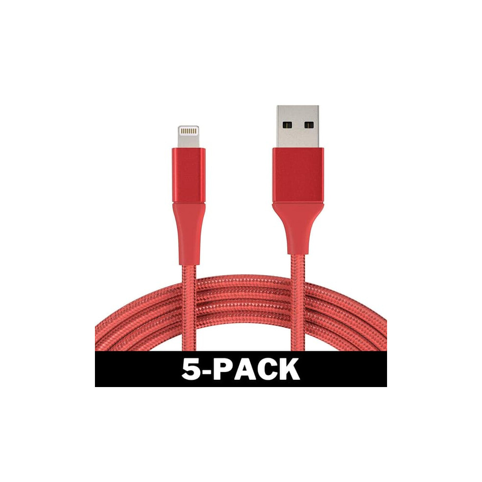 3M Iphone Charger Cable Nylon Quick Charge 5-Pack Red 962029551560