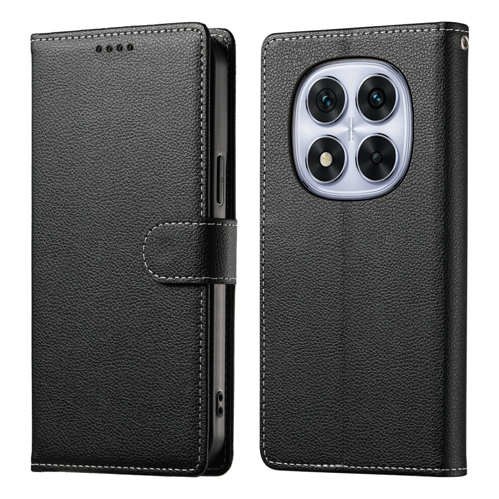 (Black) For Xiaomi Redmi Note 15 Pro 5G (Global) Case Magnetic Snap Litchi Texture Leather Wallet Phone Cover With Wrist Strap Black 6914297194011
