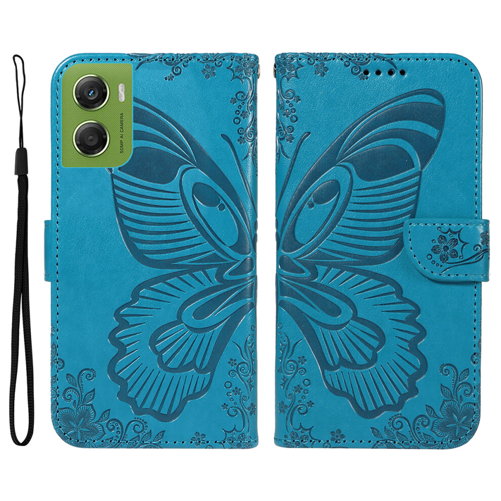 (Blue) For Motorola Moto G06 Power 4G / G06 4G Case Butterfly Pattern Pu Leather Folio Flip Phone Cover Blue 6914298971109