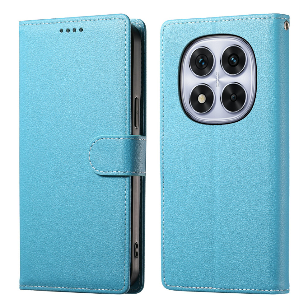 (Sky ) For Xiaomi Redmi Note 15 Pro 5G (Global) Case Magnetic Snap Litchi Texture Leather Wallet Phone Cover With Wrist Strap Blue 6914297355559