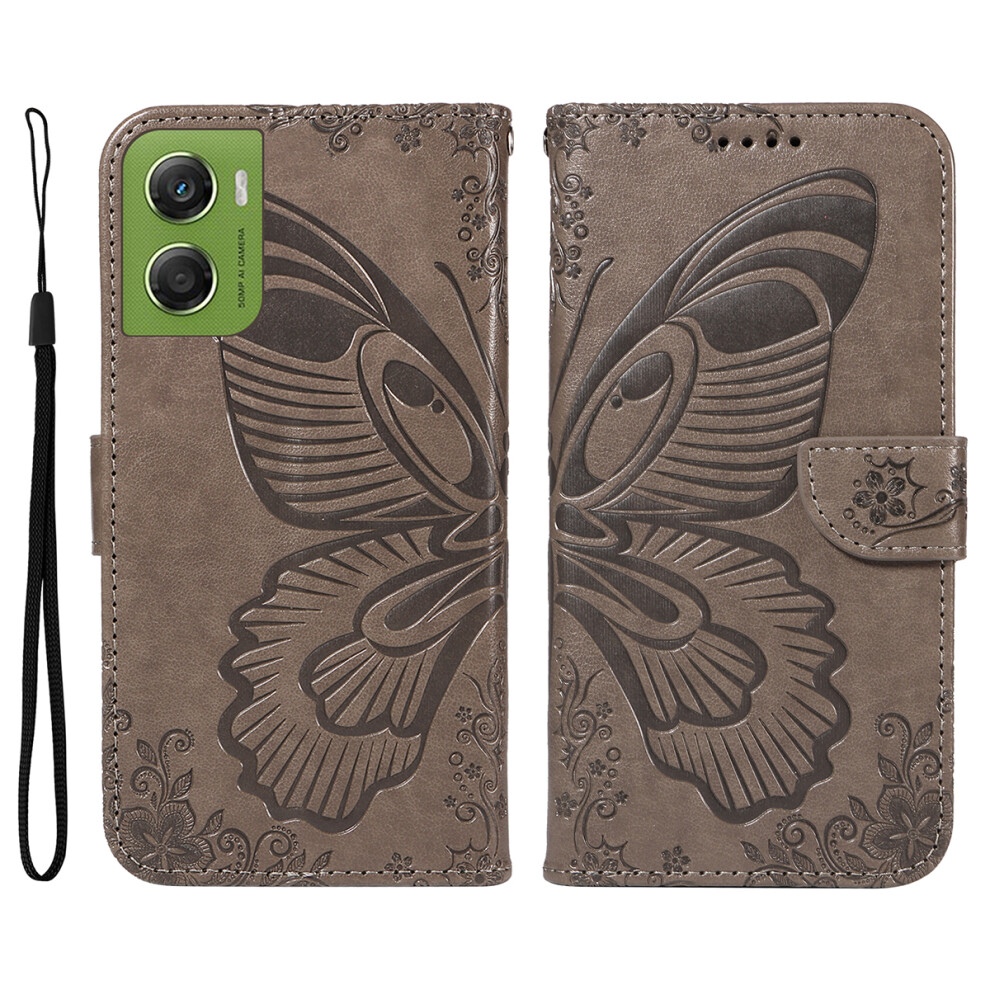 (Grey) For Motorola Moto G06 Power 4G / G06 4G Case Butterfly Pattern Pu Leather Folio Flip Phone Cover Grey 6914296147209