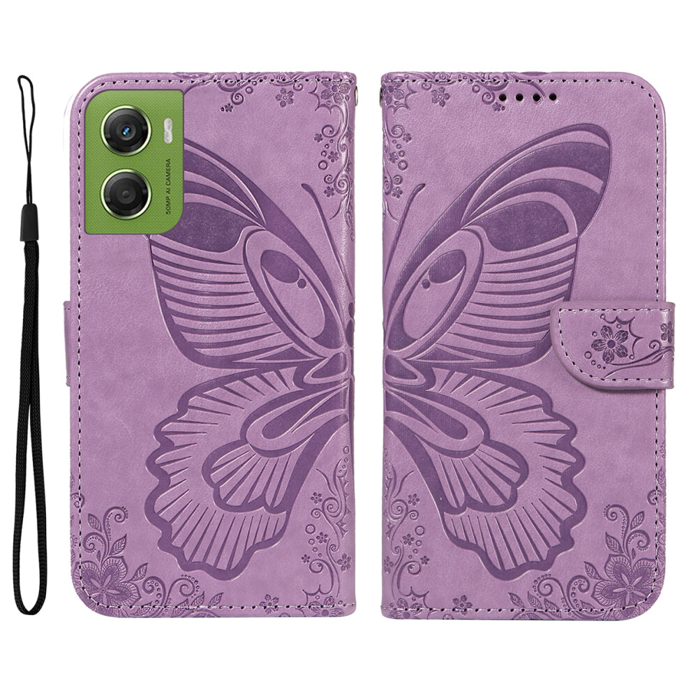 (Light ) For Motorola Moto G06 Power 4G / G06 4G Case Butterfly Pattern Pu Leather Folio Flip Phone Cover Purple 6914294980044