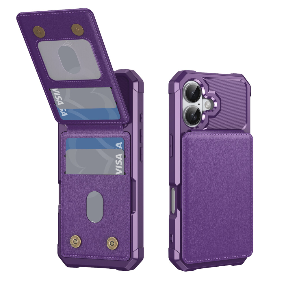 (Purple) For Iphone 17 Case With Card Slot Kickstand Pu Leather + Tpu Phone Cover Purple 6914290881055