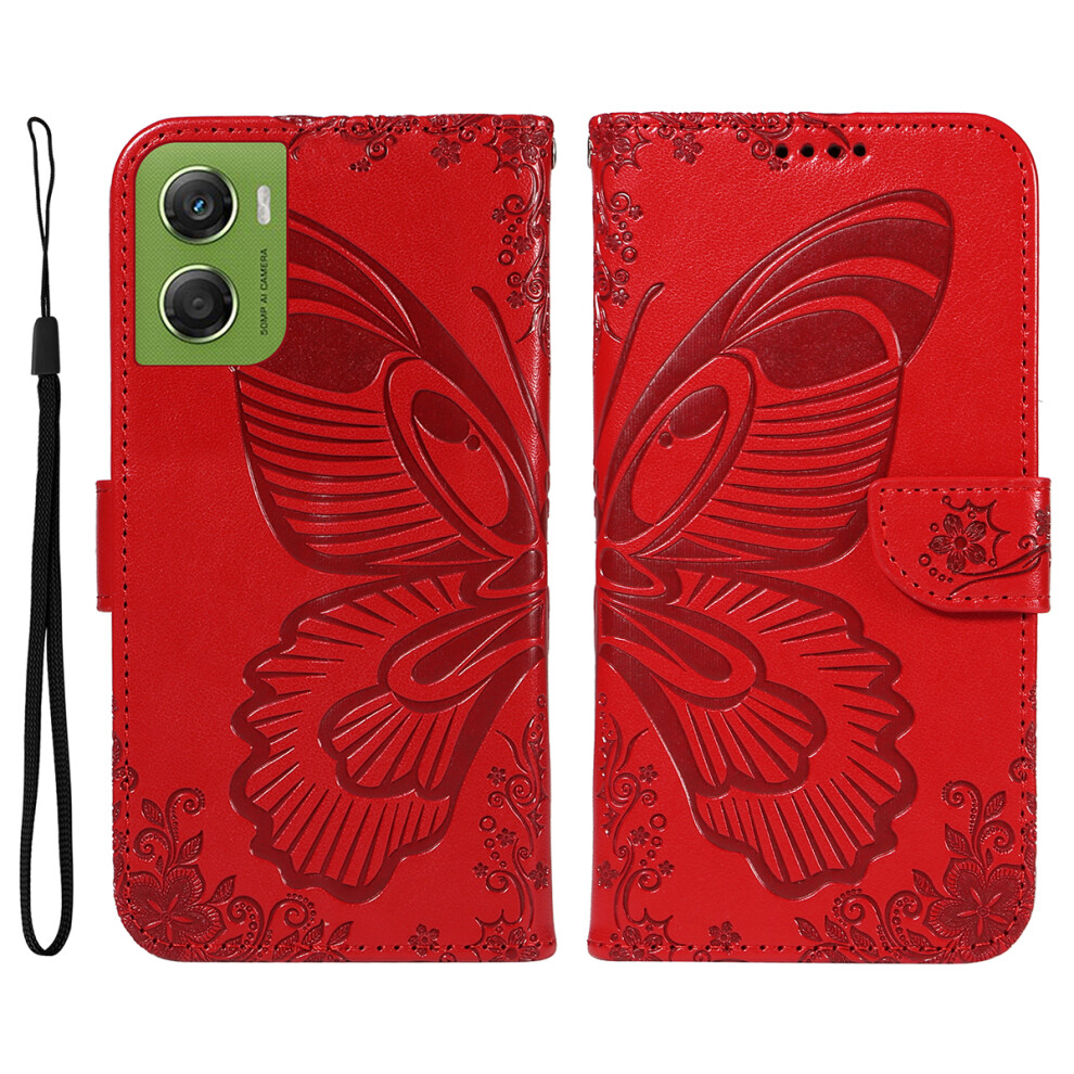 (Red) For Motorola Moto G06 Power 4G / G06 4G Case Butterfly Pattern Pu Leather Folio Flip Phone Cover Red 6914297293004