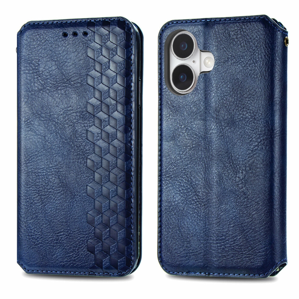 (Blue) For Iphone 17 Case Rhombus Imprint Pu Leather Wallet Phone Cover Blue 6914291597894