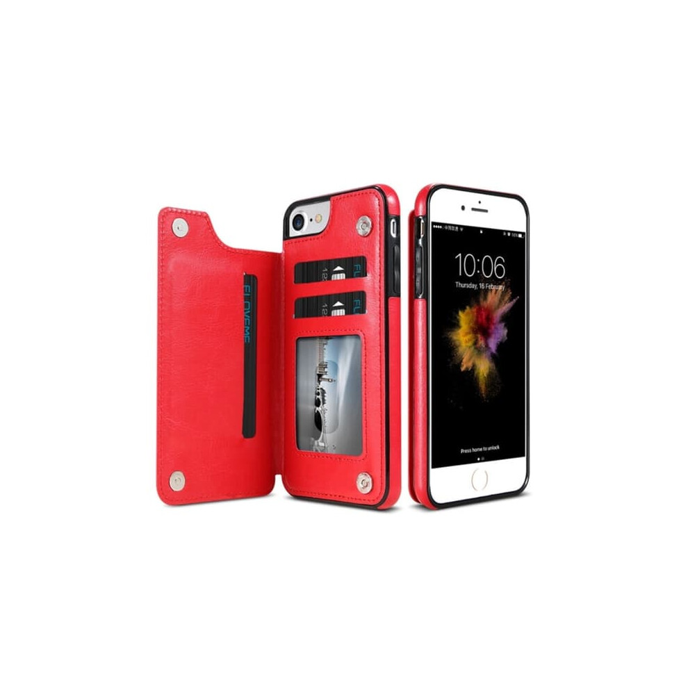 Nkobee Leather Phone Case For Iphone 7 With Wallet Slot Red 962029549062