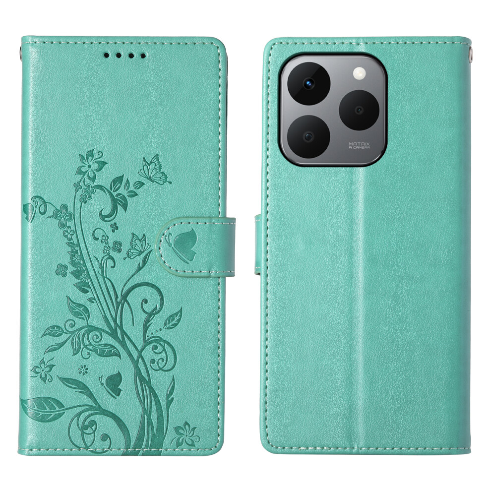 (Green) For Realme 15T 5G Wallet Case Butterfly Floral Imprint Pu Leather Phone Cover With Wrist Strap Green 6914298666562