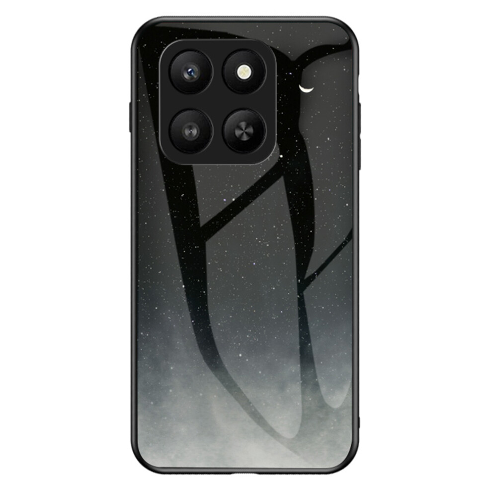 (Starry Crescent Moon) For Honor 400 Smart 5G / X7d 4G Case Starry Sky Pattern Tempered Glass Phone Cover 6914299890447