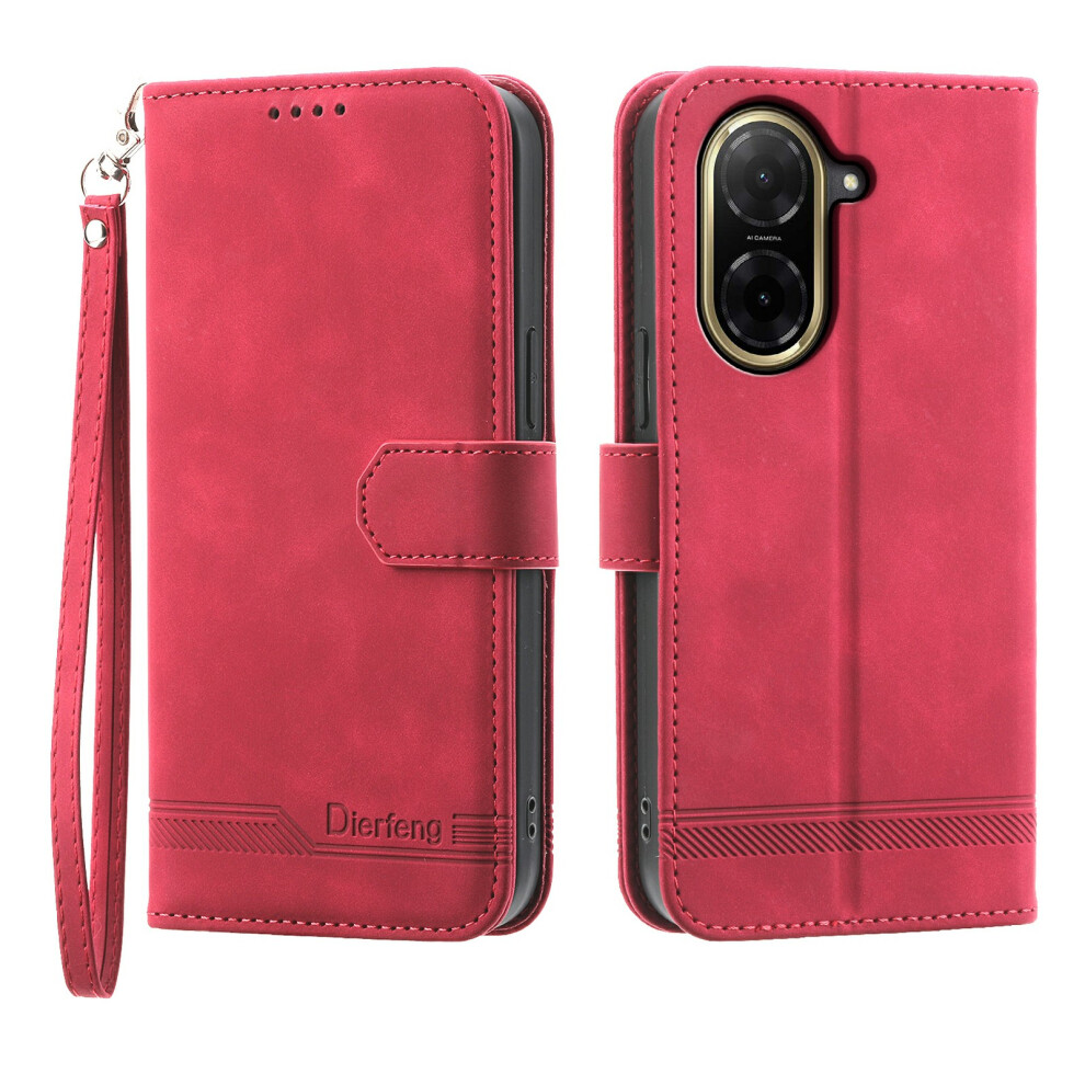 (Red) Dierfeng Df-03 For Xiaomi Mi A5 Nfc (Eu) (173.45Mm) Case Lines Imprint Wallet Leather Phone Cover With Wrist Strap Red 6914297717364