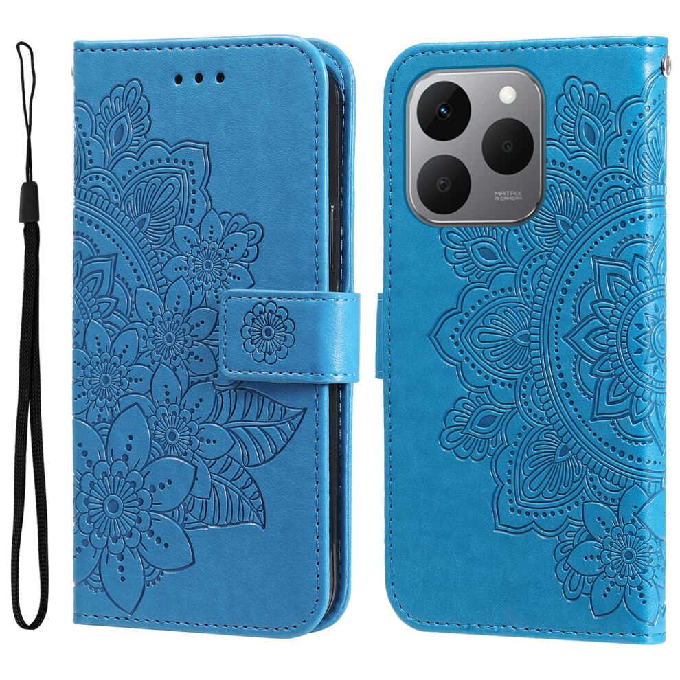 (Blue) For Realme 15T 5G Case Floral Pattern Pu Leather Wallet Stand Phone Cover Blue 6914297005607