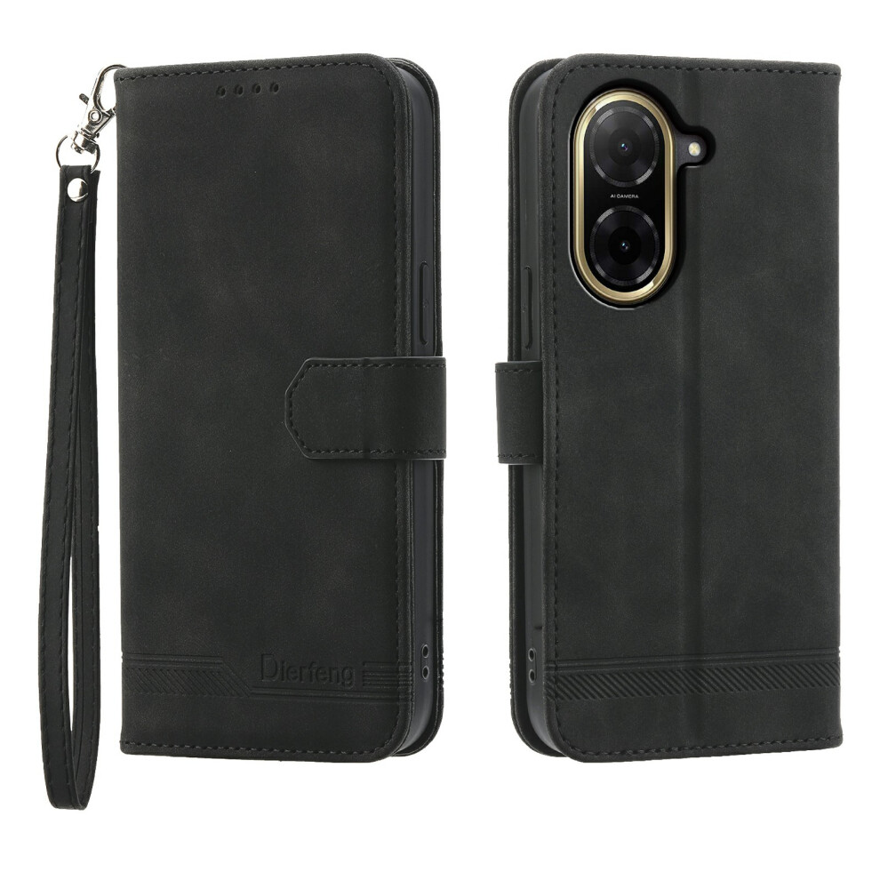 (Black) Dierfeng Df-03 For Xiaomi Redmi A5 Nfc (Eu) (173.45Mm) Case Lines Imprint Wallet Leather Phone Cover With Wrist Strap Black 6914297806020