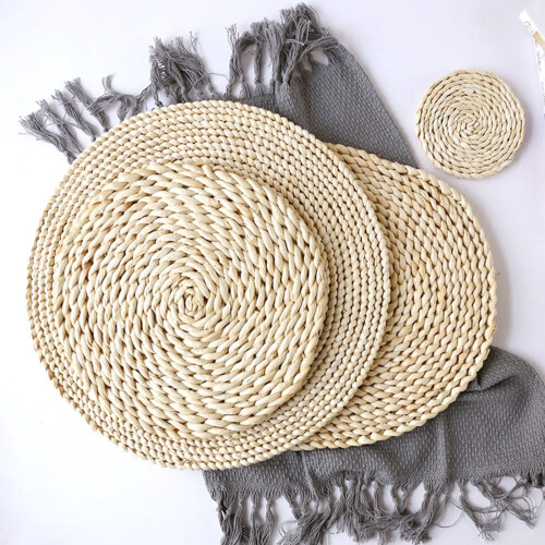Set van 6 ronde placemats van geweven stro, 35,5 cm 2