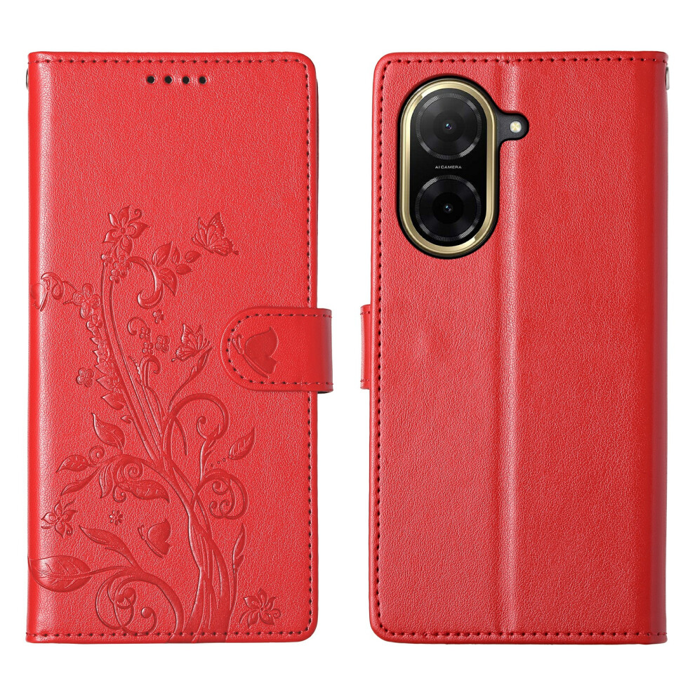 (Red) For Xiaomi Mi A5 Nfc (Eu) (173.45Mm) Wallet Case Butterfly Floral Imprint Pu Leather Phone Cover With Wrist Strap Red 6914299843931