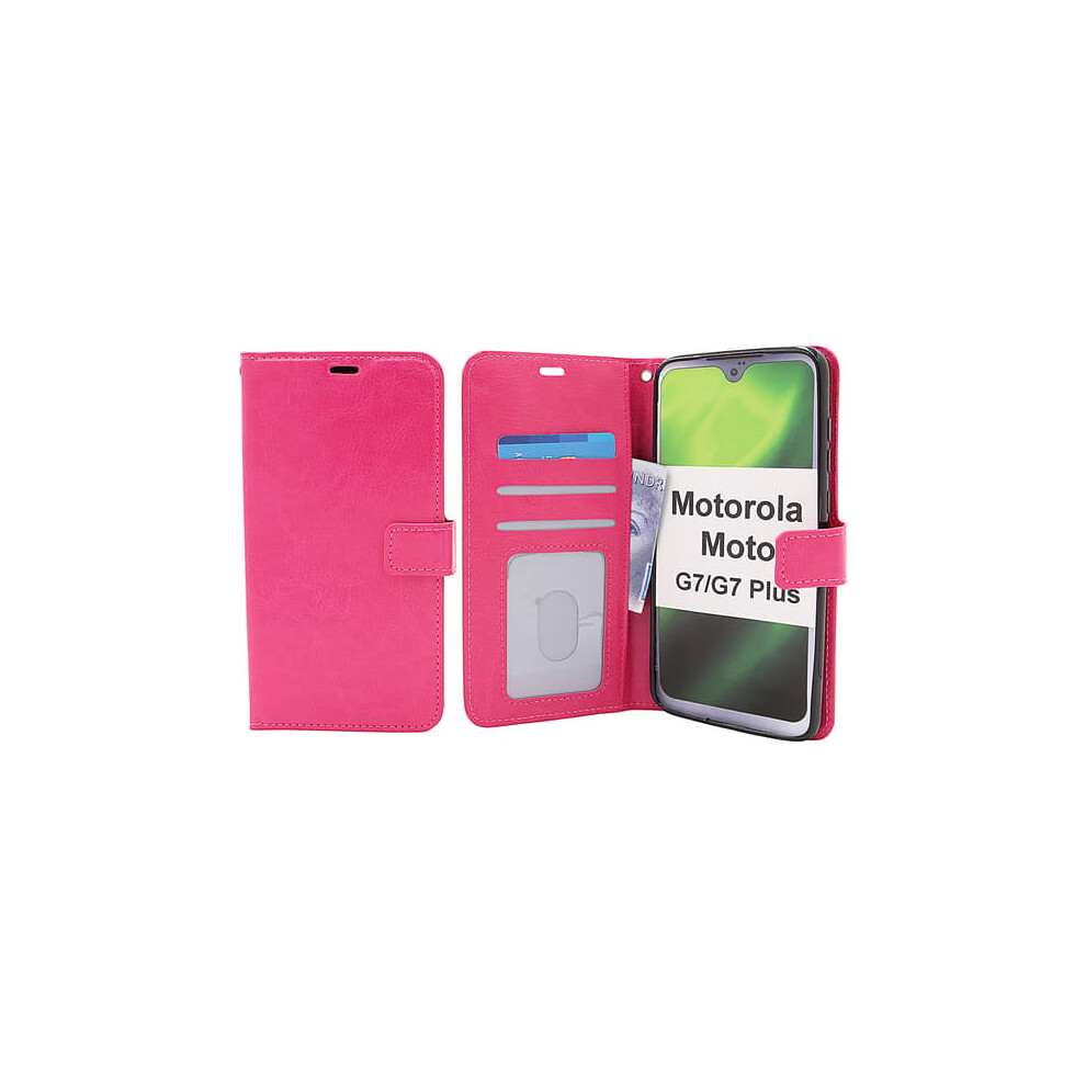 Crazy Horse Wallet For Motorola Moto G7 G7 Plus Hot Pink 962029558095