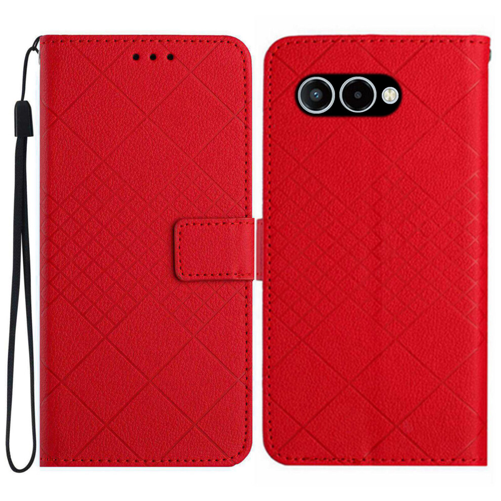 (Red) For T-Mobile T Phone 3 / T-Mobile Revvl 8 Case Wallet Imprint Pu Leather Flip Folio Phone Cover Red 6914298824443