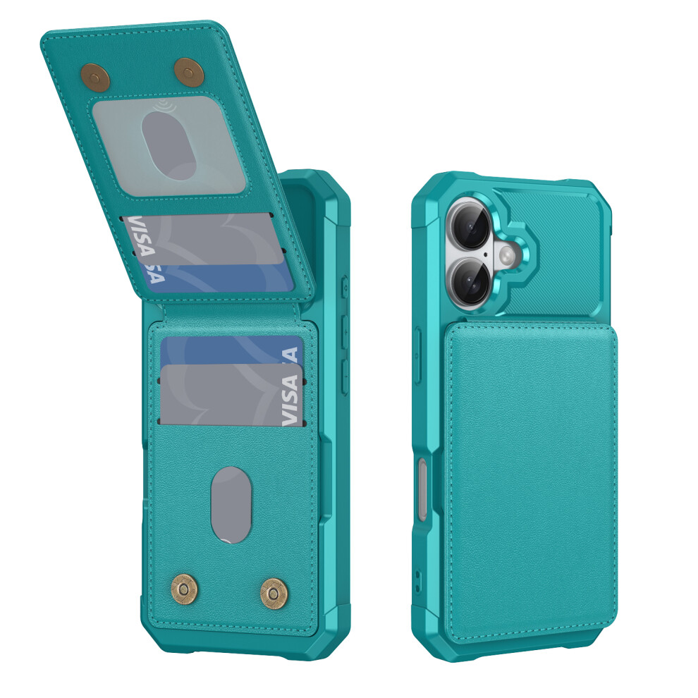 (Green) For Iphone 17 Case With Card Slot Kickstand Pu Leather + Tpu Phone Cover Green 6914292604584