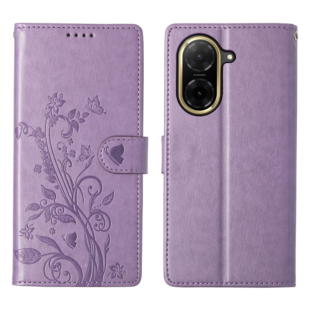 (Purple) For Xiaomi Redmi A5 Nfc (Eu) (173.45Mm) Wallet Case Butterfly Floral Imprint Pu Leather Phone Cover With Wrist Strap Purple 6914294262287