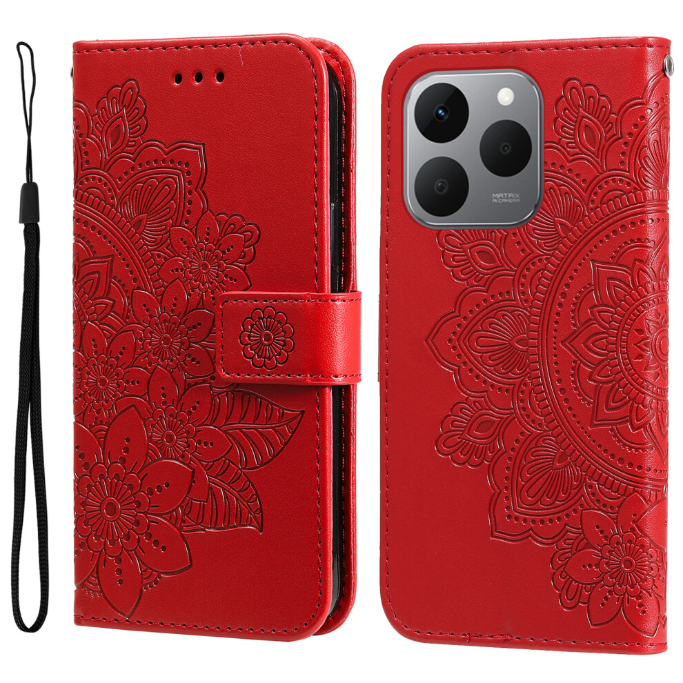 (Red) For Realme 15T 5G Case Floral Pattern Pu Leather Wallet Stand Phone Cover Red 6914297002521