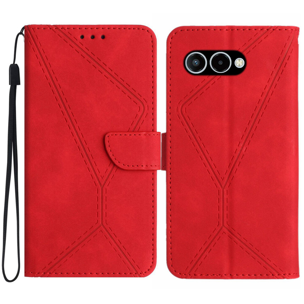 (Red) For T-Mobile T Phone 3 / T-Mobile Revvl 8 Case Skin Touch Lines Imprinted Pu Leather Flip Phone Cover Red 6914299343899