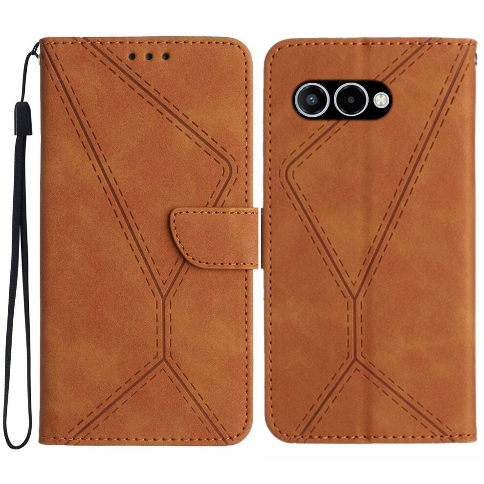 (Brown) For T-Mobile T Phone 3 / T-Mobile Revvl 8 Case Skin Touch Lines Imprinted Pu Leather Flip Phone Cover Brown 6914294803541