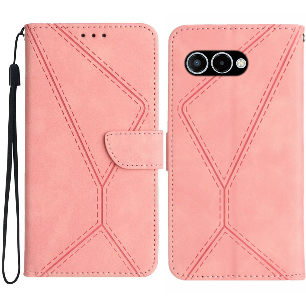 (Pink) For T-Mobile T Phone 3 / T-Mobile Revvl 8 Case Skin Touch Lines Imprinted Pu Leather Flip Phone Cover Pink 6914290652679