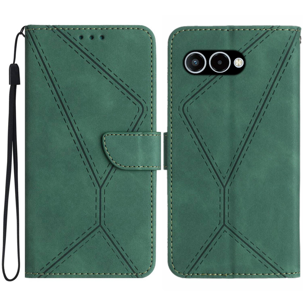 (Green) For T-Mobile T Phone 3 / T-Mobile Revvl 8 Case Skin Touch Lines Imprinted Pu Leather Flip Phone Cover Green 6914291295745