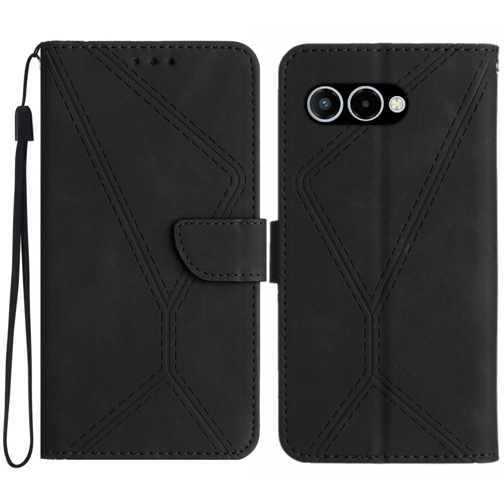 (Black) For T-Mobile T Phone 3 / T-Mobile Revvl 8 Case Skin Touch Lines Imprinted Pu Leather Flip Phone Cover Black 6914299675914