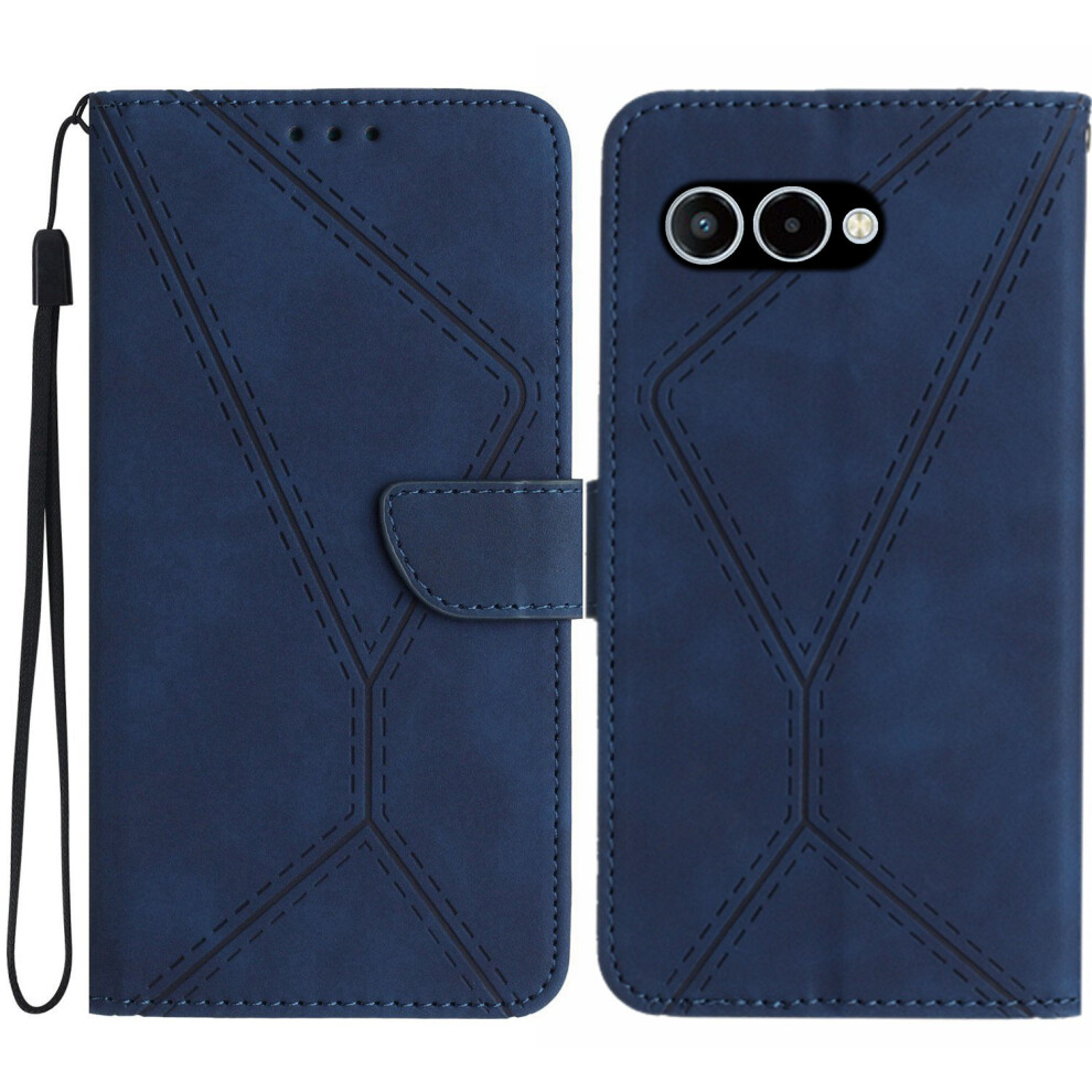 (Blue) For T-Mobile T Phone 3 / T-Mobile Revvl 8 Case Skin Touch Lines Imprinted Pu Leather Flip Phone Cover Blue 6914294637948