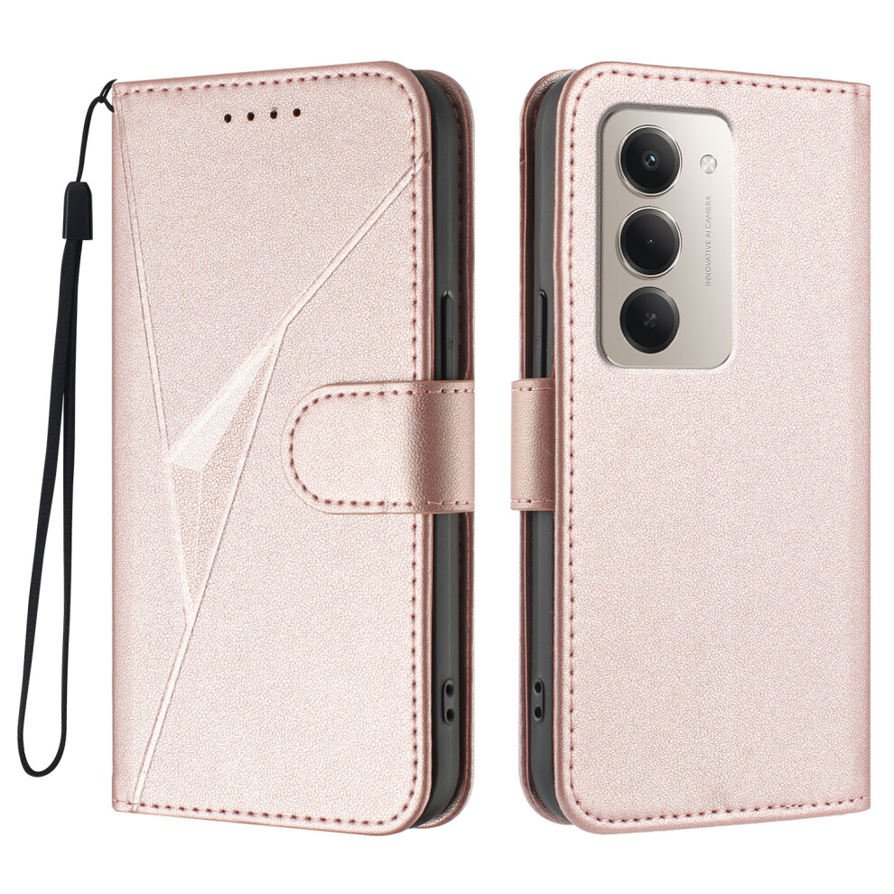 (Rose ) For Xiaomi Redmi 15 4G (169Mm) Case Triangle Imprint Leather Phone Cover With Lanyard Gold 6914291982157