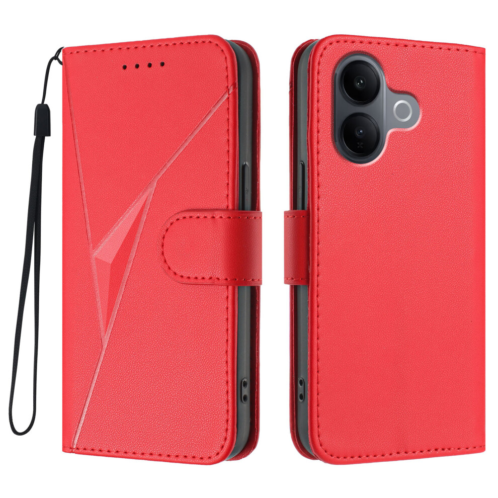 (Red) For Vivo V60 Lite 5G Case Triangle Imprint Leather Phone Cover With Lanyard Red 6914299957898