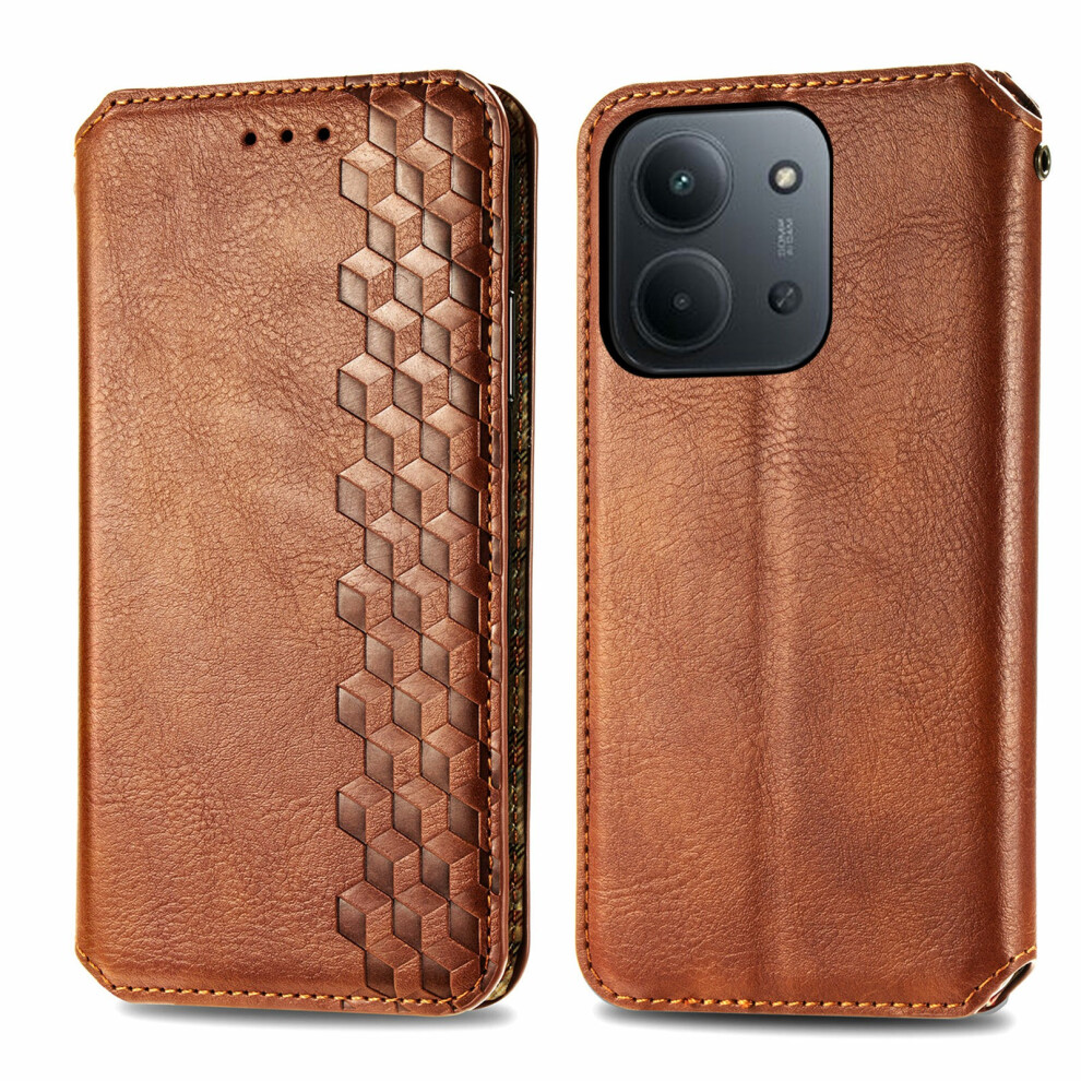 (Brown) For Xiaomi Redmi 15C 4G (Global) (171Mm) / Poco C85 4G (171Mm) Case Rhombus Imprint Pu Leather Wallet Phone Cover Brown 6914298140352