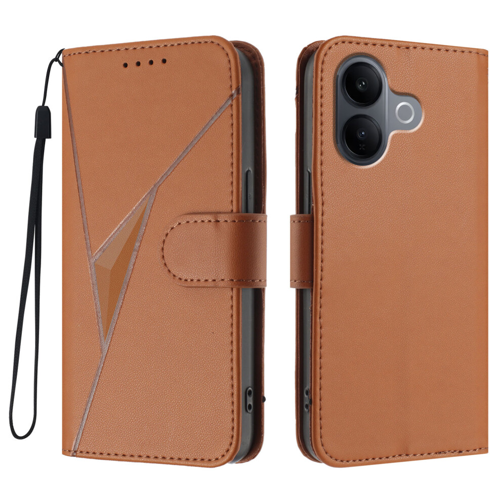 (Coffee) For Vivo V60 Lite 5G Case Triangle Imprint Leather Phone Cover With Lanyard Brown 6914298257234
