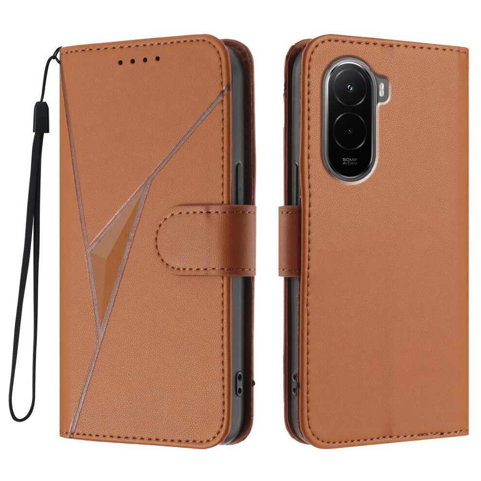 (Coffee) For Xiaomi Poco M7 4G (169Mm) Case Triangle Imprint Leather Phone Cover With Lanyard Brown 6914296755107