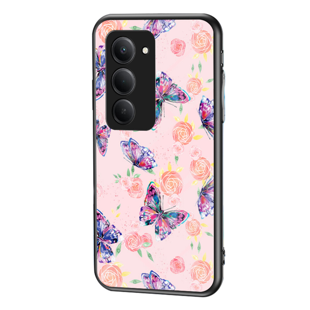 (Rose Butterfly) For Xiaomi Redmi 15 5G (Global) (169Mm) Case Butterfly Pattern Tpu + Tempered Glass Protective Phone Cover 6914294905993