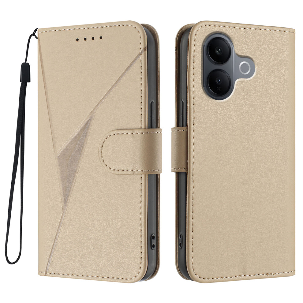 (Golden) For Vivo V60 Lite 5G Case Triangle Imprint Leather Phone Cover With Lanyard Golden 6914290461400