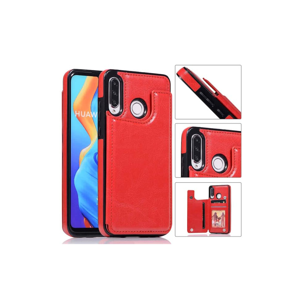 Huawei P30 Lite Smart Stylish Case With Card Holder Red 962029558767
