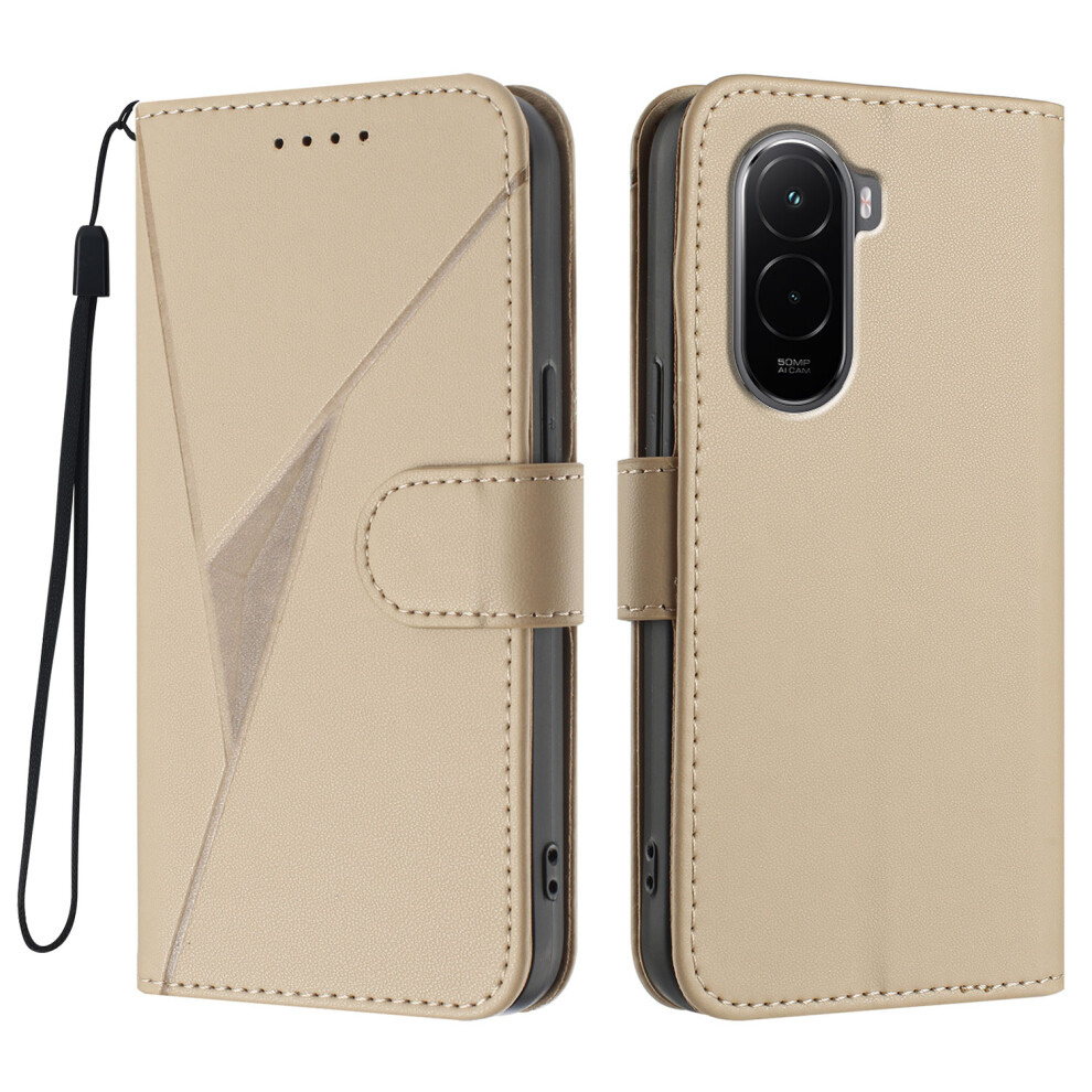 (Golden) For Xiaomi Poco M7 4G (169Mm) Case Triangle Imprint Leather Phone Cover With Lanyard Golden 6914299742166