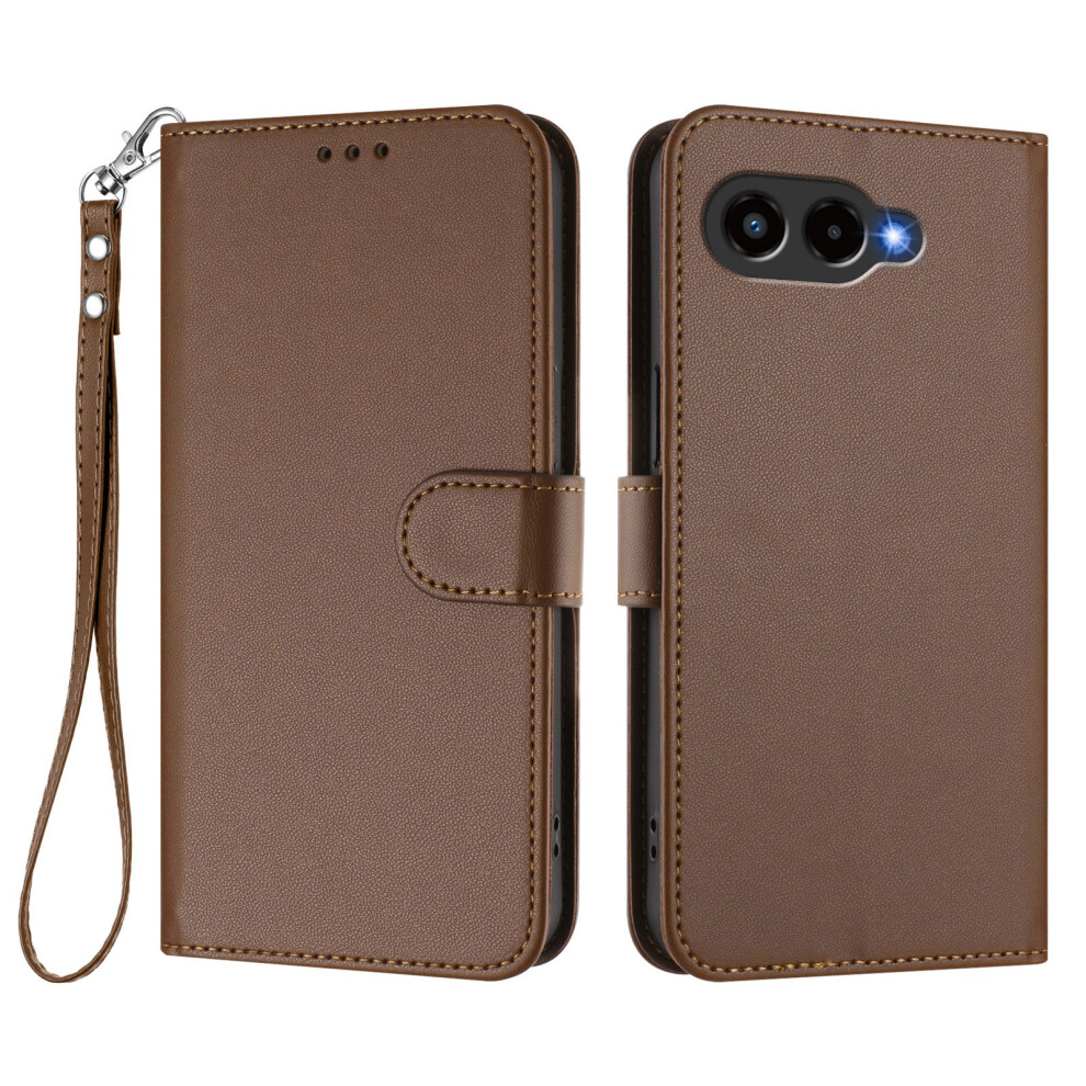 (Brown) For T-Mobile T Phone 3 / T-Mobile Revvl 8 Leather Case Wallet Stand Phone Cover With Wrist Strap Brown 6914292590924