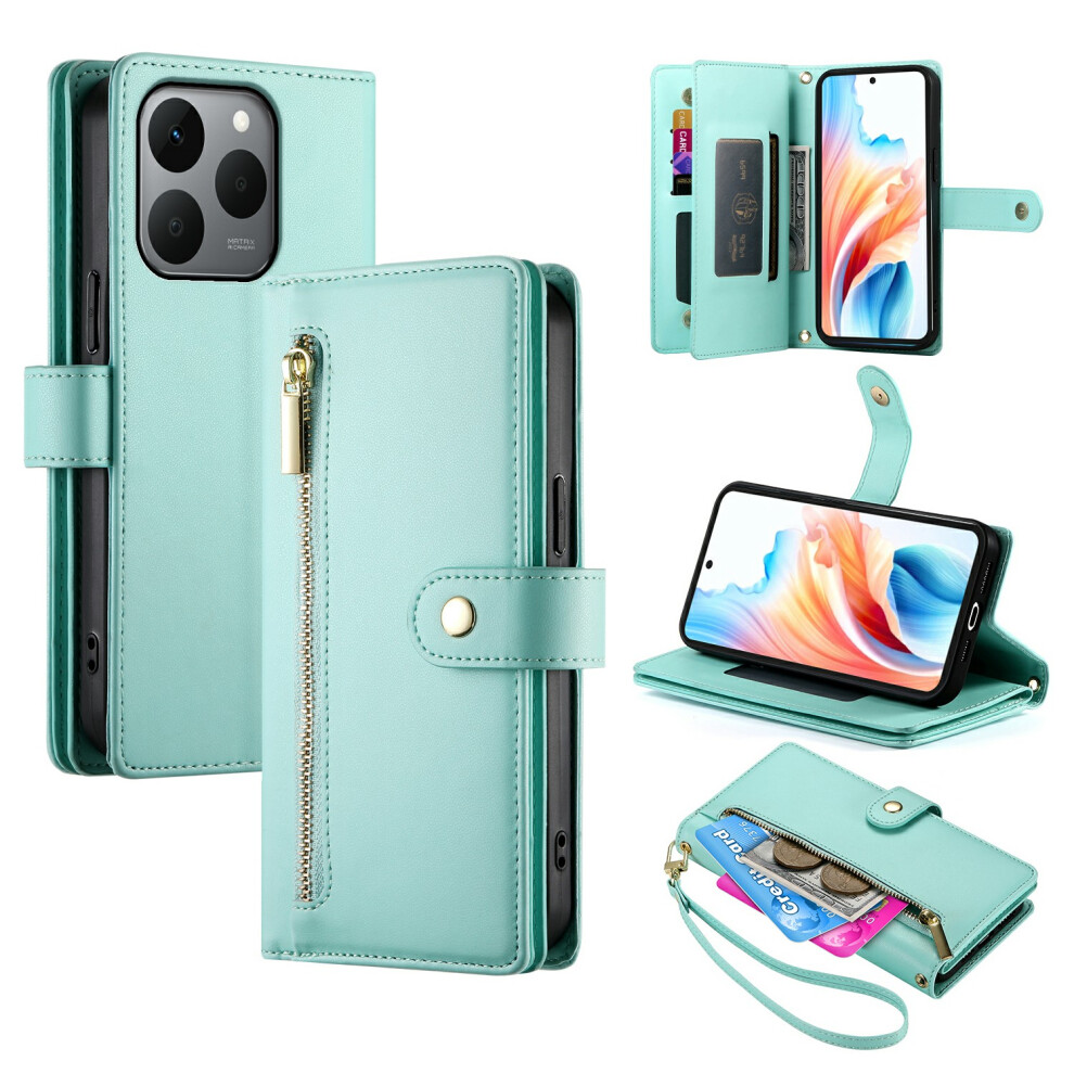 (Mint ) For Realme 15T 5G Case Zipper Pocket Wallet Leather Phone Cover With Straps Green 6914298078006