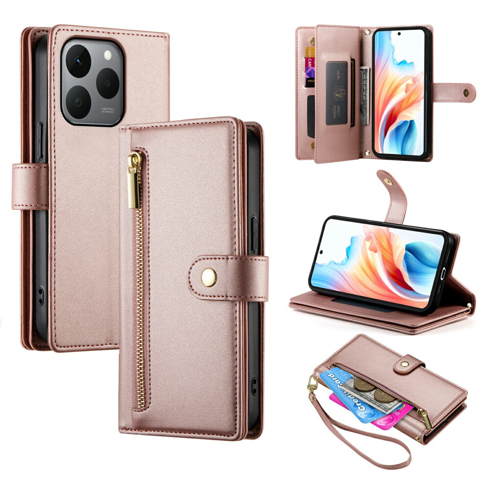 (Pink) For Realme 15T 5G Case Zipper Pocket Wallet Leather Phone Cover With Straps Pink 6914296119459