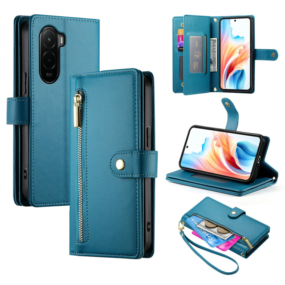 (Blue) For Xiaomi Poco M7 4G (Eu) (171Mm) Case Zipper Pocket Wallet Leather Phone Cover With Straps Blue 6914298469446