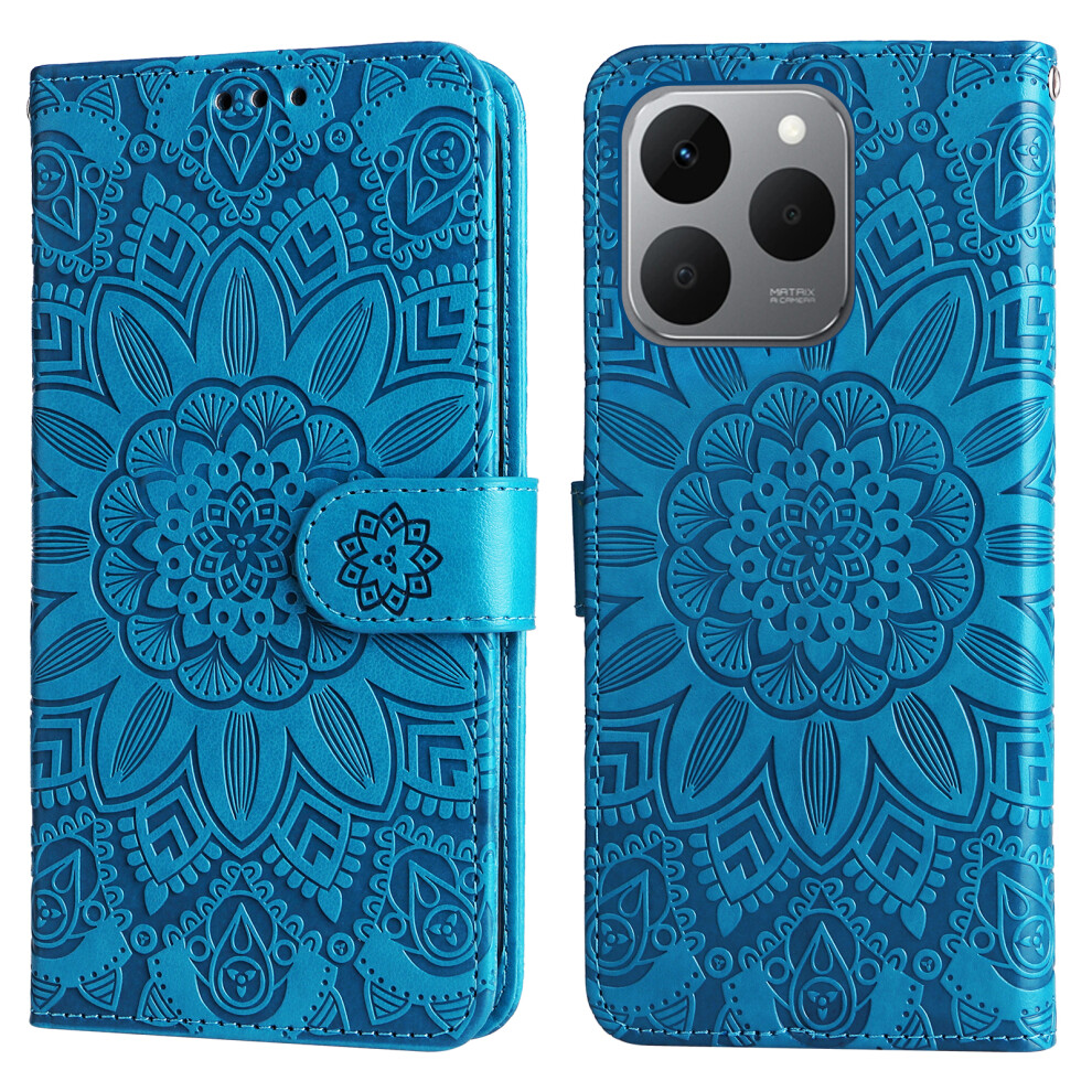 (Blue) For Realme 15T 5G Case Sunflower Imprint Leather Wallet Phone Cover Blue 6914299232841