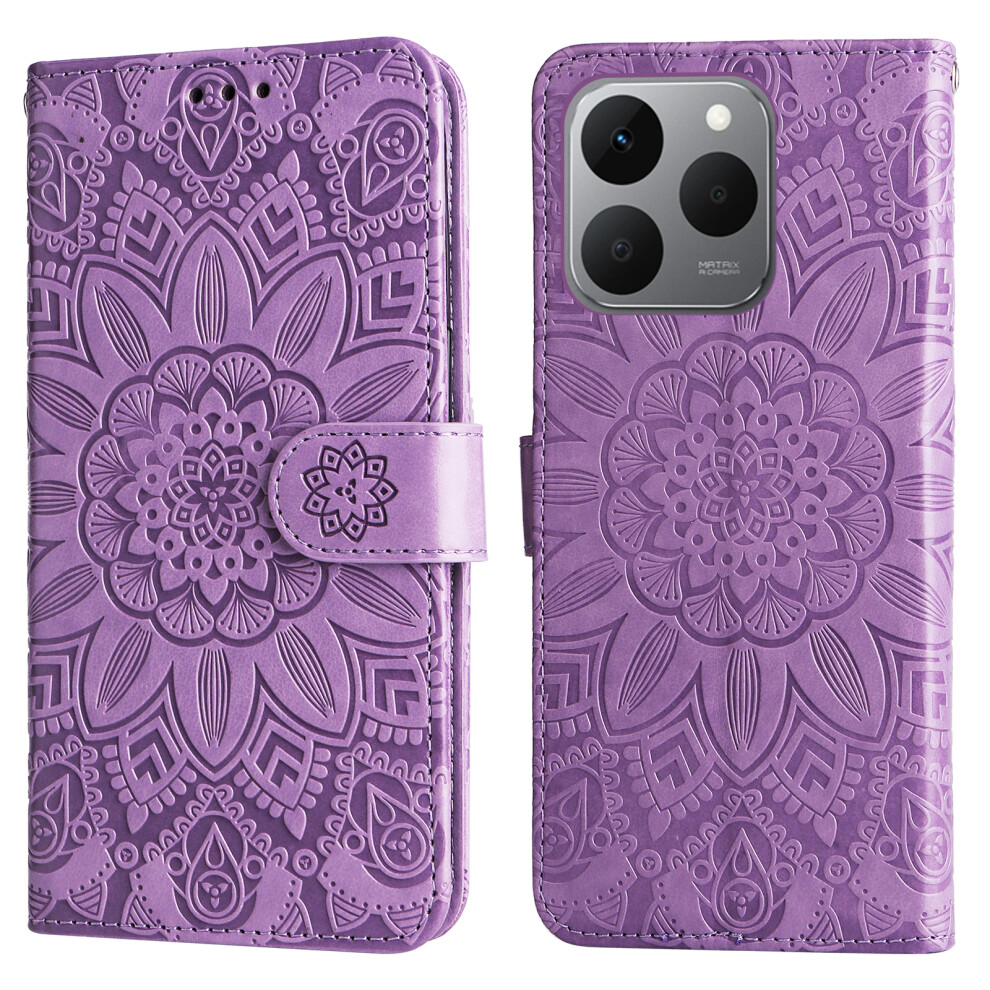 (Purple) For Realme 15T 5G Case Sunflower Imprint Leather Wallet Phone Cover Purple 6914296363623