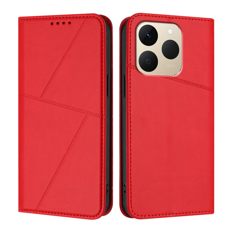 (Red) For Realme 15T 5G Wallet Case Magnetic Closure Leather Flip Phone Cover With Stand Red 6914292206283