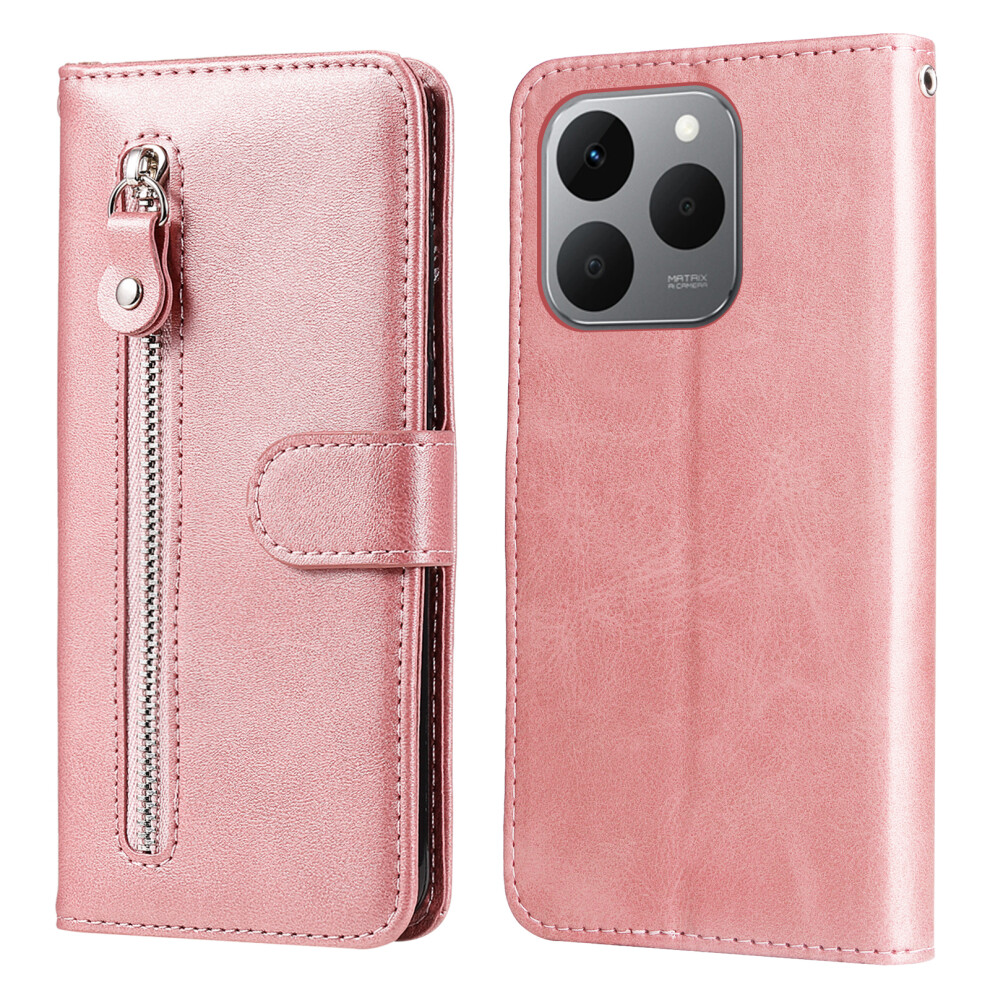 (Pink) For Realme 15T 5G Pu Leather Cases With Zipper Pocket Wallet Phone Cover Stand Pink 6914292050527