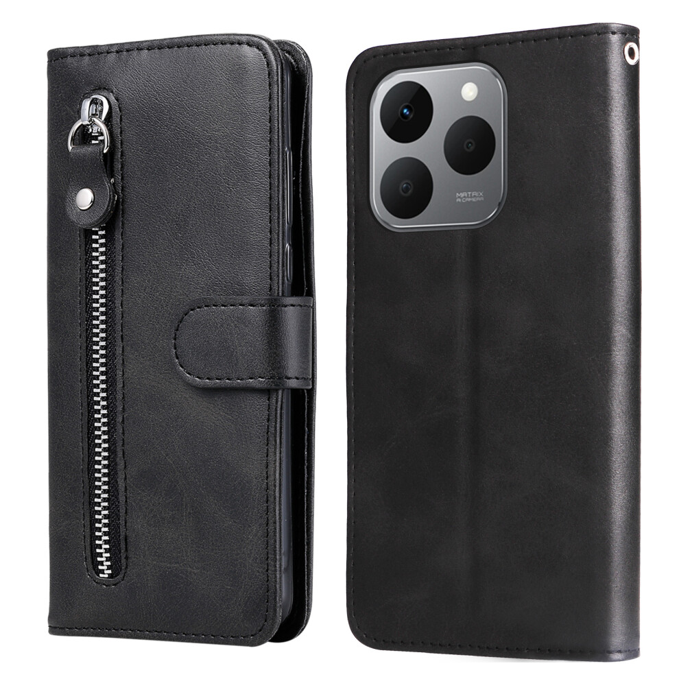 (Black) For Realme 15T 5G Pu Leather Cases With Zipper Pocket Wallet Phone Cover Stand Black 6914295898331