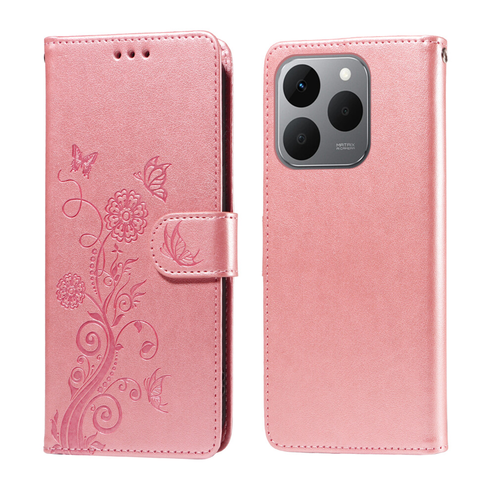 (Pink) For Realme 15T 5G Leather Case Butterfly Floral Imprint Wallet Stand Cover Pink 6914292800436