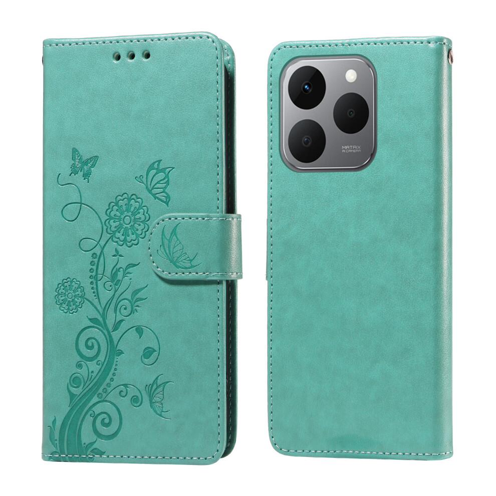 (Green) For Realme 15T 5G Leather Case Butterfly Floral Imprint Wallet Stand Cover Green 6914291961619